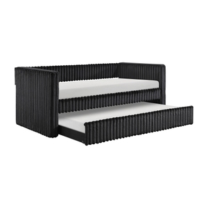 1pc Reclining Daybed with Trundle Black Velvet Upholstery Modern Luxury Living Room Furniture Durable Comfortable - Product Image 4