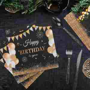 Artículos de Fiesta Modernos de 144 Piezas para Cumpleaños de 30 Años, Platos, Servilletas, Cubiertos y Vasos Dorados y Negros - Product Image 1