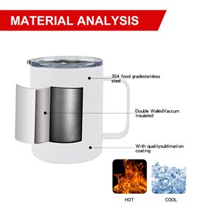 Al Por Mayor, Tazas Blancas de Acero Inoxidable de Doble Pared, Aisladas al Vacío, de 12 oz, <span class=keywords><strong>para</strong></span> Viajes, Café, Campamento, <span class=keywords><strong>para</strong></span> <span class=keywords><strong>Sublimar</strong></span>, con Asa - Product Image 4