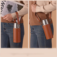 Gobelet isotherme sous vide 600 ml avec revêtement en titane pur, maintien de la chaleur 24h, texture martelée, étui de transport en cuir, logo personnalisé, vente en gros