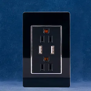 118 Type US Standard Electrical Power Socket With USB Type A+A Black White Color Glass Panel Wall Mounted Socket