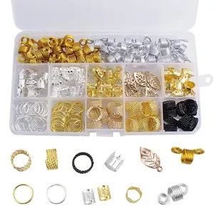 Anillos de pelo tubos de Plata de cuentas de Metal de oro de pelo esposas rastas de Kit de accesorios para trenzas con caja