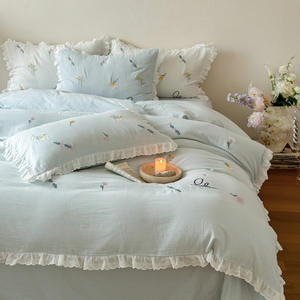 Set di <span class=keywords><strong>copripiumino</strong></span> in cotone stile pastorale ragazza quattro pezzi di pizzo ricamato fresco a doppio strato per tre pezzi <span class=keywords><strong>singolo</strong></span> dormitorio - Product Image 6