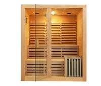 Ruang Sauna Tradisional 3-4 Orang, Kayu Hemlock Finlandia, Dengan Bangku Ganda dan Pemanas Listrik