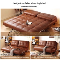 Sofá Cama Estilo Americano Vintage, Plegable, Doble Uso, Retro, para Apartamentos Pequeños, Sofá de Cuero Encerado, Sofá de Madera Maciza