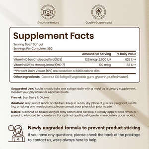 Cápsulas de Gel Suave 5000 UI Vitamina D3 K2 Aceite de Coco Alta Absorción Apoya <span class=keywords><strong>la</strong></span> Salud Ósea, Cardíaca e Inmunológica <span class=keywords><strong>para</strong></span> Adultos 300 - Product Image 2