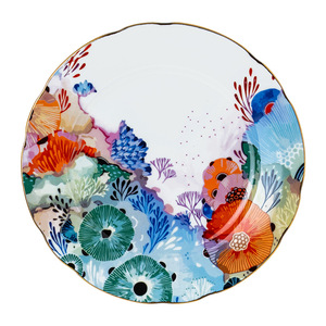 Service de vaisselle en porcelaine florale, assiettes et bols blancs à bord doré pour la table - Product Image 6