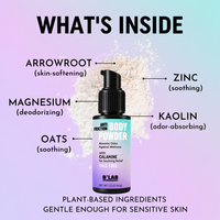 Poudre corporelle sous marque privée pour femmes, soulagement des irritations, absorption des odeurs et de la transpiration, sans talc, anti-frottement pour l'intérieur des cuisses et les zones intimes