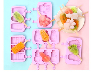 Moule à glace en silicone motif dessin animé, multi-formes, pour bâtonnets glacés, avec couvercle et bâtonnets - Product Image 5