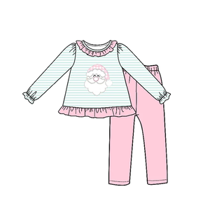 Ensembles de Noël pour enfants garçons et filles, haut rayé à manches longues avec applique Père Noël et pantalon, vêtements décontractés 2 pièces - Product Image 2