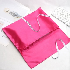 Luxury Reusable Custom Ribbon Logo Printed Pink Hair Extension Packing Satin <b>Envelope</b> Bag Lingerie Hair Wig Dust Pouch - Product Image 5