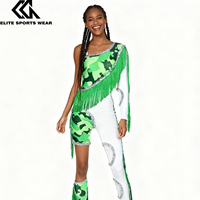 Tenue de majorette verte pour femmes, vêtements de danse pour performance, uniformes de majorette avec franges