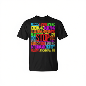 Vêtements en coton pour adultes, sensibilisation sociale, STOP à la discrimination, à l'ignorance, à la violence, à la haine, au racisme - T-shirts promotionnels - Product Image 2