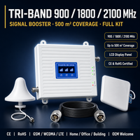 Kit amplificateur 500 m² 900/1800/2100 MHz Tri-bande 2G 3G 4G Répéteur de signal de téléphone portable avec antenne intérieure et extérieure
