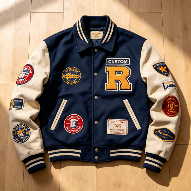 Custom Vintage Streetwear Full Multi-Patch Varsity Jacket Chenille Letter Wool Blend Varsity Bomber Jacket Mens Letterman Jacket