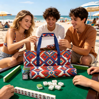 Ensemble de Mahjong Portable en Toile avec 166 Tuiles – Idéal pour Soirées en Famille, Clubs Sociaux, Cadeau Premium – Prêt à Jouer – Motif Paisley