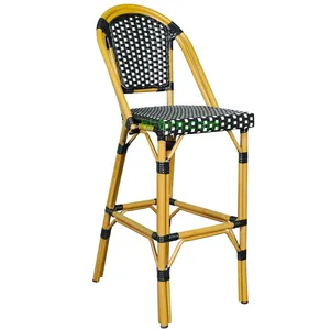 Высококачественное Новое современное 2023 французское бистро из алюминиевого плетеного ротанга уличный барный стул тканый высокий стул для стойки