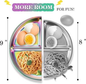 Lot de 2 assiettes en acier inoxydable pour enfants, assiettes divisées en portions de 9 "pour tout-petits et bébés, plats de <span class=keywords><strong>d</strong></span>îner incassables non toxiques - Product Image 3