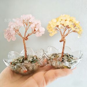 Natural <b>Crystal</b> Money <b>Tree</b> Heart Shape Transparent Bowl Home Desktop Decoration Yellow Floral Pattern Gift - Product Image 1