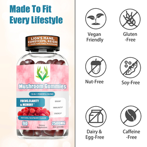 Gomitas de hongos al por mayor OEM de marca privada con sabor natural a frambuesa, suplemento que apoya la salud cerebral con hongo Maitake - Product Image 6