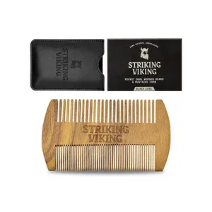 Custom Logo 100% Natural Green Sandal Wood Beard Comb For Men Anti Static Sandal Wooden Beard Pocket Moustache Comb