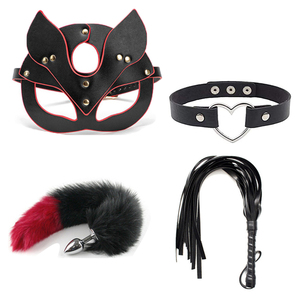Ensemble de bondage BDSM de quatre pièces, comprenant un plug anal en métal érotique, un masque pour les yeux, un collier et un <span class=keywords><strong>fouet</strong></span>, pour les couples, jouets sexuels, accessoires de scène - Product Image 6