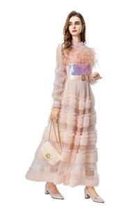 <span class=keywords><strong>Vestido</strong></span> largo de tul de lujo en capas con <span class=keywords><strong>plumas</strong></span> y cintura con cinturón para otoño boda invitado noche fiesta banquete <span class=keywords><strong>vestido</strong></span> - Product Image 3