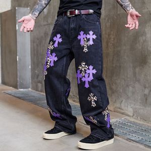 <span class=keywords><strong>Jeans</strong></span> Denim bordir kasual pria, jins Nano Retro kelas atas elastis gelombang lurus longgar bermerek, kancing kasual musim gugur