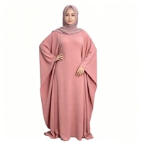 Kaftan chauve-souris rose poudré pour femme, vêtement modeste monochrome, tenue islamique musulmane, longueur ras du sol, couvrance intégrale
