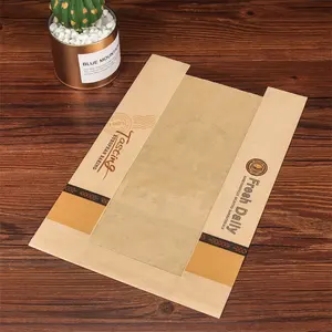 Logo stampato personalizzato brown white baguette kraft paper french Bakery bread bags sacchetto di pane lungo con finestra