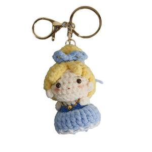 Porte-clés pendentif <span class=keywords><strong>en</strong></span> <span class=keywords><strong>laine</strong></span> crochetée <span class=keywords><strong>fait</strong></span> <span class=keywords><strong>main</strong></span>, motif princesse mignonne, poupée de dessin animé tissée, exquis pour sac - Product Image 5