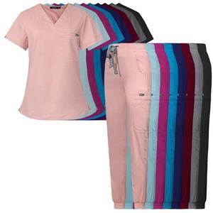 Uniformes chirurgicaux de clinique anti-rides extensibles à 2 sens avec logo personnalisé Gommage d'allaitement OEM/ODM Haut classique à col en V et pantalon de yoga à la taille - Product Image 2