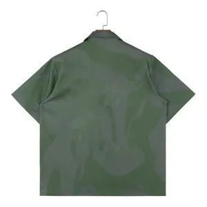 Custom Designer Short Sleeve Shirt DTG Digital Printing Green Color Square Collar Zip Up Shirt With 2 Pocket
