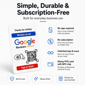 Carte NFC personnalisée avec URL de lien Google Review et code QR encodé, carte à tapoter pour affichage, pour café, salon, restaurant, hôtel, carte de visite professionnelle - Product Image 5