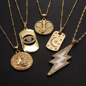 Gargantilla religiosa de Zirconia cúbica, collar con colgante de ojo de <span class=keywords><strong>diablo</strong></span>/elefante/caballo/luna, joyería para mujer, cadena de clavícula chapada en oro de 18 quilates - Product Image 4