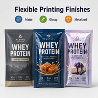 Sachet de poudre protéinée imprimé sur mesure, scellé sur quatre côtés, qualité alimentaire, haute barrière, emballage plat individuel pour compléments alimentaires