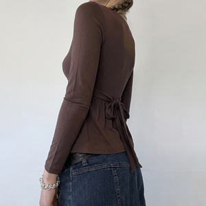 American Vintage Countryside Lace <b>Patchwork</b> V Neck Cross Front Long Sleeve Casual Fashion A Line <b>Top</b> for Women - Product Image 4
