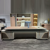 Bureau de direction de luxe moderne en forme de L avec armoire latérale et rangement pour dossiers – Ensemble de mobilier de direction