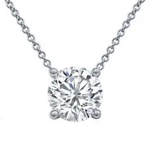 6 carat center stone solitaire lab loose diamond pendant necklace 14k white gold 2.4mm diamond on chain link necklace