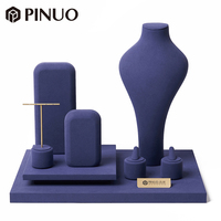 PINUO Ensemble de présentoirs à bijoux de luxe en velours, buste pour colliers, cône pour bagues, support en T pour boucles d'oreilles, accessoires de vitrine de comptoir, logo personnalisé