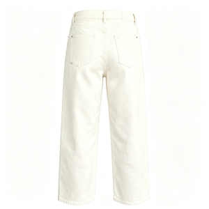 Jeans a Vita Alta e Gamba Larga per <span class=keywords><strong>Donna</strong></span>, Bianco Crema, <span class=keywords><strong>Pantaloni</strong></span> in Denim Elasticizzato Cropped e Baggy, Produzione all'Ingrosso - Product Image 4