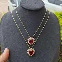 Liontin Hati Berlian Ruby Merah Emas 18K, Liontin Hati Merah Muda untuk Kalung