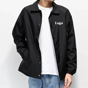 Custom Printed Logo Fashion <strong>Black</strong> <strong>Windbreaker</strong> <strong>Men</strong> Casual Nylon Coaches Jacket - Product Image 1