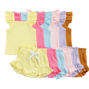 Conjuntos de Ropa de Verano para Bebé, Novedades 2022, Conjuntos de Dos Piezas con Textura Acanalada, Conjunto de Cumpleaños para Niña - Product Image 1