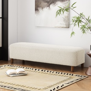 Pouf ottomano bianco, comodo e morbido, panca imbottita per soggiorno e camera da letto - Product Image 6