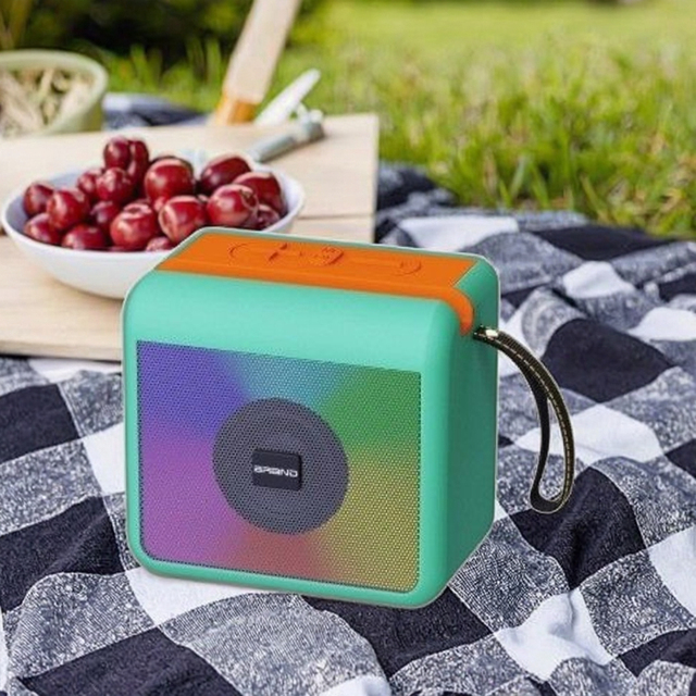 Portable Plastic Speaker Rechargeable Battery Two-way Audio Single Color LED Lights for V5.0 50-100W Output Carry Strap