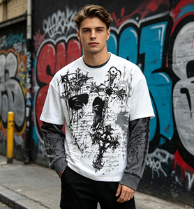 Felpa da Uomo Personalizzata Minimalista con Stampa, Comoda, Stile Street <span class=keywords><strong>Hiphop</strong></span>, Manica Lunga, Taglio Corto, Pullover, T-Shirt - Product Image 1