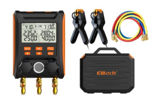 Elitech MS-1000 <span class=keywords><strong>HVAC</strong></span> цифровой коллектор с 2-клапанным фитингом переменного тока с термометром из нержавеющей стали