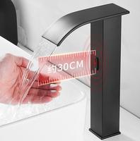 Robinet de salle de bain moderne en laiton noir, à détection de mouvement automatique, sans contact, infrarouge électronique, mains libres, avec cartouche céramique, simple