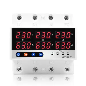 Three 3 phase Adjustable Voltage Current Protector 63A 380V Over and Under Volt regulator Current limiter Surge protect